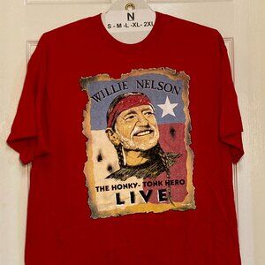 Willie Nelson original tee "Honky Tonk Hero" red sze 2XL